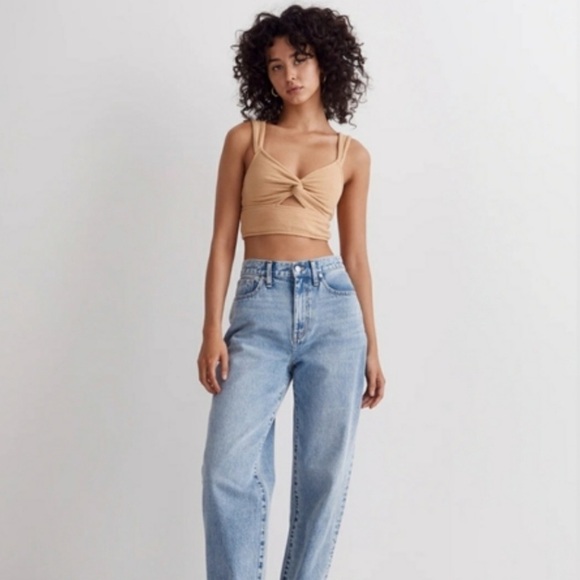 Madewell Cutout Knot-Front Crop Tank Top in Dried Straw - Picture 2 of 9
